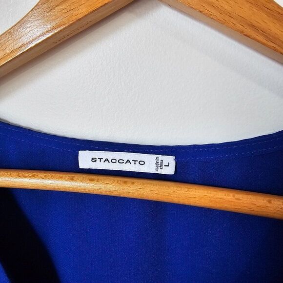 EUC STACCATO ELECTRIC BLUE V NECK FLUTTER SLEEVES SHORT DRESS SZ LARGE - Picture 12 of 15